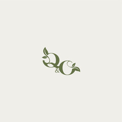 bold initial concept luxury wedding monogram design QO organic leaf logo letter