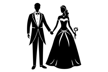 Fototapeta premium silhouette of bride and groom