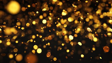 Golden glitter bokeh light dust with sparkling festive christmas particles background