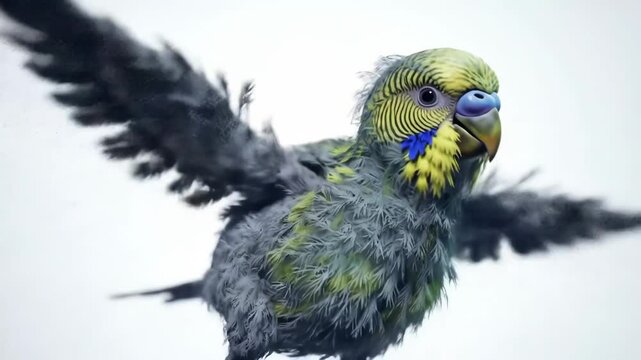 Flying Bird Close Up Slow Motion Studio Shot On White Background