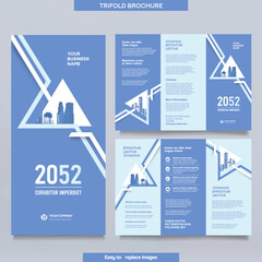 Business Brochure Template in Tri Fold Layout. Geometric Design with replaceable image.