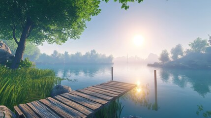 Morning sun over a peaceful lake