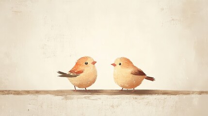 Two cute birds communicating on a wooden perch: a symbol of love and connection