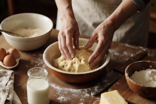 baker kneading dough
