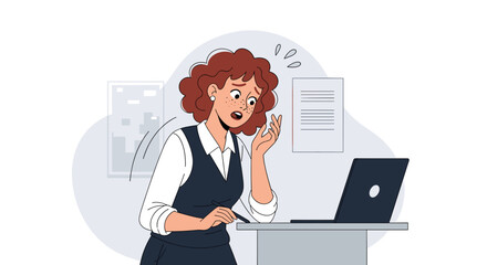 A worried young businesswoman stares at her laptop screen in disbelief, as she confronts a problem, suitable for a website banner or marketing materials.