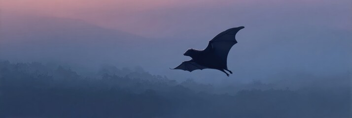 Fototapeta premium Sunda Colugo Glides Gracefully Through Twilight Air Showcasing Soft Gradients and Serene Surroundings Near Lush Vegetation