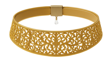 Gold choker necklace with intricate filigree detailing