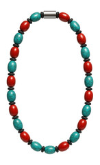 Obraz premium Long beaded necklace with alternating turquoise and coral stones