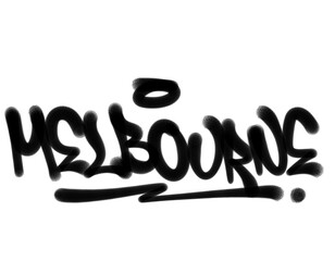 Naklejka premium textures sprayed graffiti tagging letters MELBOURNE city name isolated design in black