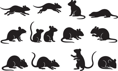 Obraz premium Black rodent silhouettes various poses animal white