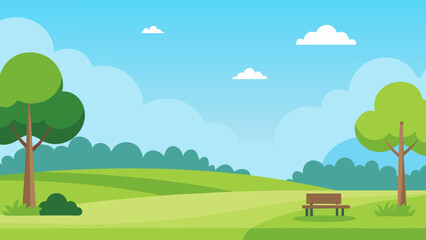 Fototapeta premium Open park background with soft grass and sky vector illustration