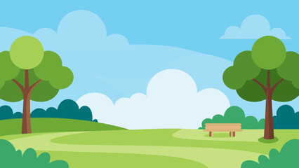 Fototapeta premium Open park background with soft grass and sky vector illustration