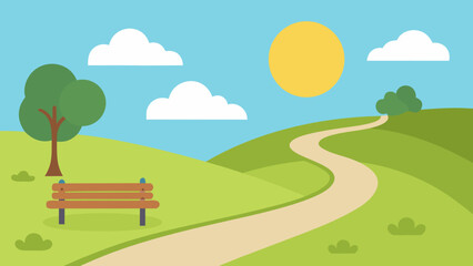 Fototapeta premium Springtime park scene with winding path vrctor illustration