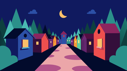 Fototapeta premium Backyard alley of tiny magical houses vector illustration