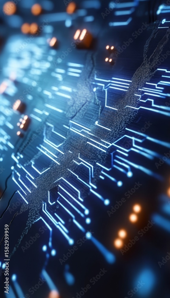 Poster abstract electronic circuitry visualization of futuristic technology and data processing networks