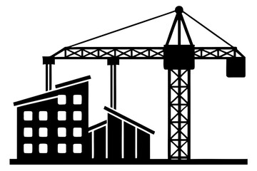 A vector silhouette of a building industry element, such as a crane, against a white background