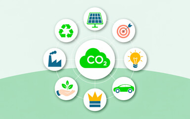 C O2 reduction strategy icons cloud solar panel