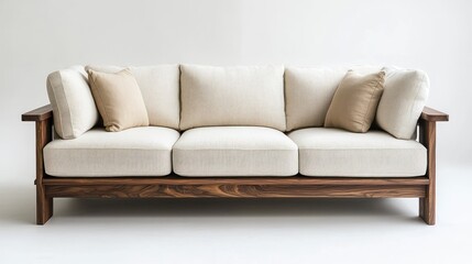 Modern sofa with cushions in minimalist white studio