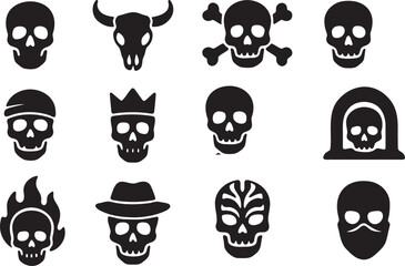 Fototapeta premium Skull icons diverse styles and themes black white