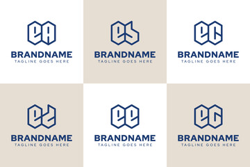 Letters EA EB EC ED EE EG Geometric Logo Set, for AE BE CE DE EE GE initials