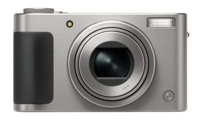 Compact digital camera with retractable lens and built-in flash for travel photography
