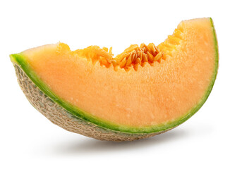 Cantaloupe melon slice isolated on white background. File contains clipping path.