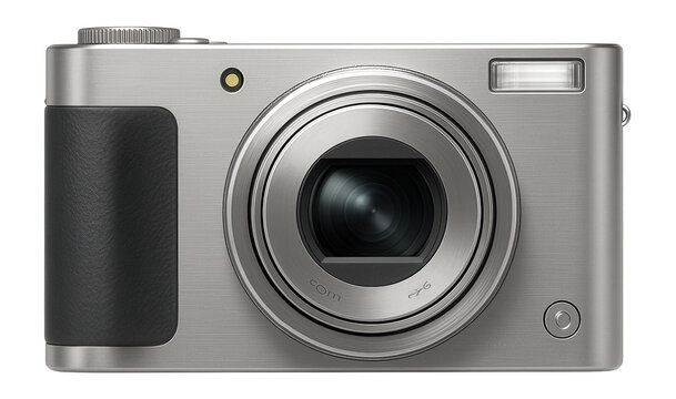 Compact digital camera with retractable lens and built-in flash for travel photography
