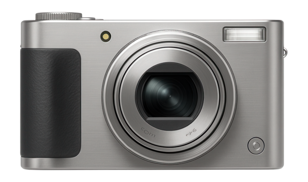 Compact digital camera with retractable lens and built-in flash for travel photography