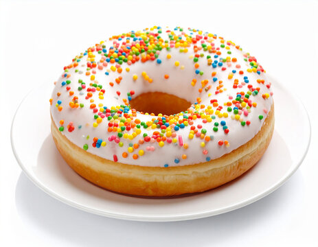 Delicious Frosted Donut: Sweet Dessert Pastry, Glazed Treat & Bakery Snack, Isolated on White for Menu Design & Food Advertisement

