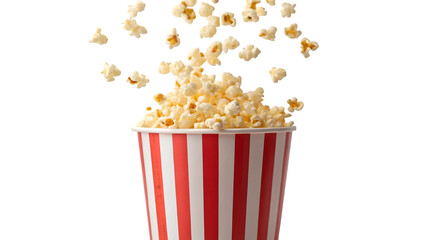 a high resolution widescreen of popcorn flying out of a red and white striped popcorn cup on a transparent background png cut out 51466383 1