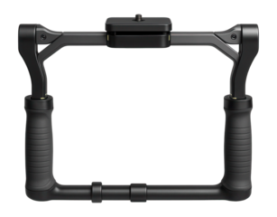 Dual-handle camera stabilizer with adjustable arm length and quick-release plate