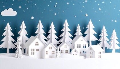 Fototapeta premium Winter village paper craft