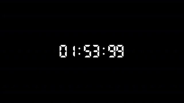 two minutes digital countdown timer stopwatch animation on a transparent background with minutes, seconds, miliseconds, 2 minutes Countdown video with alpha channel.	 - Powered by Adobe