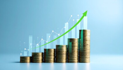 Stacks of coins with a rising graph