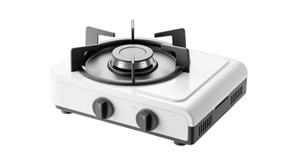 Fototapeta premium A product photo of a white portable gas cooktop against a pure white background.