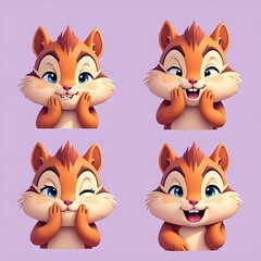 Fototapeta premium Cartoon Chipmunk Expressions with Cheerful Smiles and Playful Winks on Purple