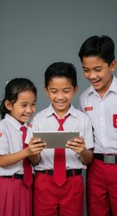 happy children with a blank card