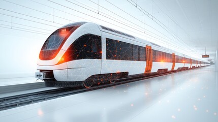 Fototapeta premium Modern train arriving at station with network graphic overlay
