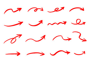 ラフな手描きの矢印素材　太め　赤