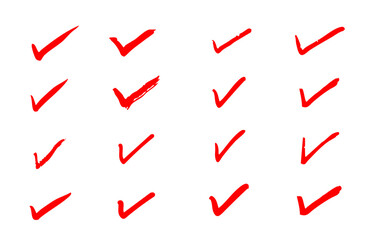 ラフな手描きのチェックマーク素材　赤 © shokupan