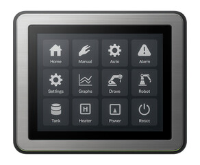 Touchscreen HMI panel with customizable display layout for machine operation control