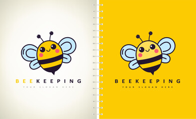 Bee logo vector. Beekeeping design. Insect illustration