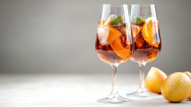 Refreshing Summer Aperitif with Fresh Fruits and Zesty Fizz for Enjoying Golden Sunset Moments