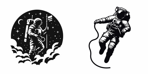 A Astronaut conducting spacewalk. Career Job Profession Occupation Employment Work Clipart Line Art Vector Illustration. Spaceman doing an extravehicular activity outside earth in open.