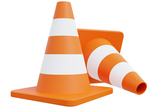 Traffic cone icon industrial accident prevention concept in construction. Safety warning sign symbol. 3d illustration.