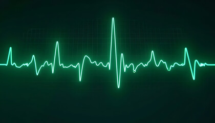 Neon Green ECG Heartbeat Line: A vibrant neon green electrocardiogram (ECG) waveform, symbolizing medical health or pulse.

