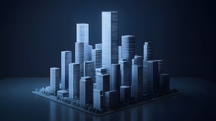 Fototapeta premium Futuristic cityscape with illuminated skyscrapers and modern high-rise buildings under dark night sky, showcasing contemporary architecture and urban development architecture