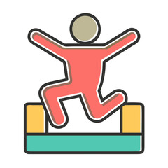 Stylized figure jumping over hurdles representing overcoming obstacles and achieving goals