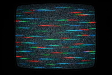 Nostalgic retro television screen displaying vivid multicolored static and horizontal scanlines, capturing the classic aesthetic of signal interference and digital glitch art.