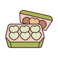 Vector illustration of a box of heart shaped chocolates on a black background